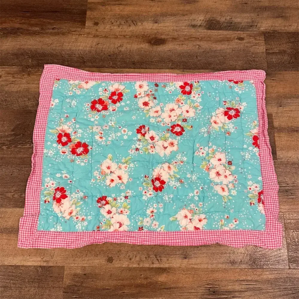 Pottery Barn Kids Standard Quilted Floral Gingham Check Cotton Pillow Sham READ
